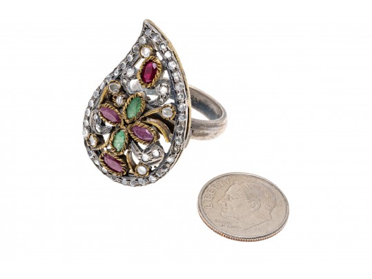 Lot Of Assorted Indian Motif Jewelry Pieces, Including Enamels And Opaque Rubies