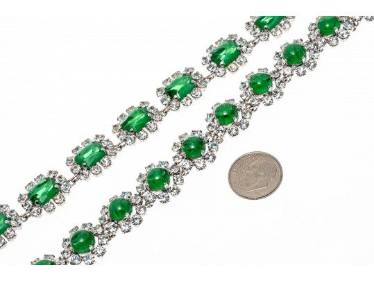 Vintage Christian Dior Rich Green Glass Necklace And Bracelet Set