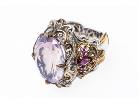 Amethyst, Pink Tourmaline And Sterling SIlver Ring