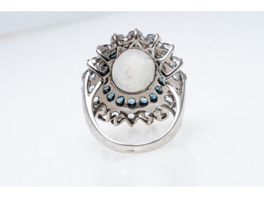 Stunning Mooonstone & Topaz Ring, Size 7