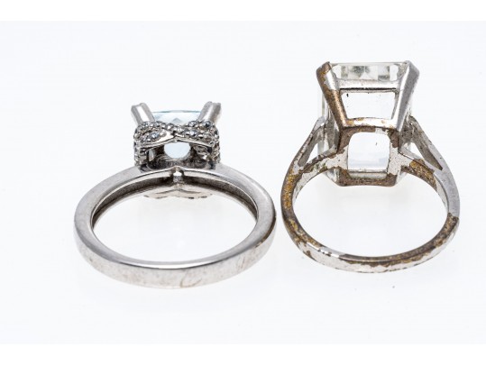 Lot Of Two Sterling Silver Quartz And Blue Topaz And CZ Rings