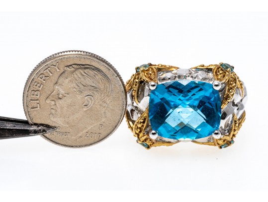 Sterling And Bright Topaz Ornate Ring, Size 6.25