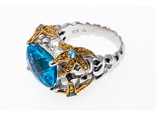 Sterling And Bright Topaz Ornate Ring, Size 6.25