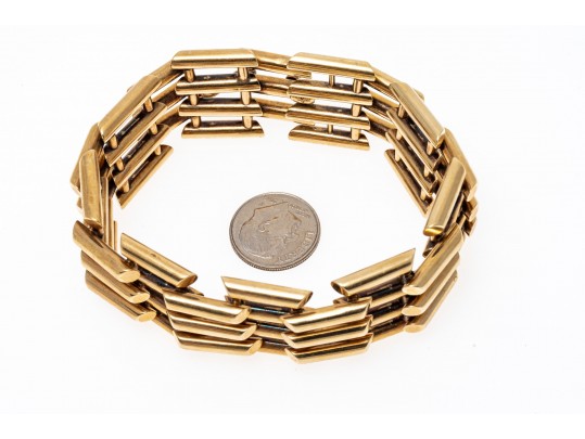 14K Open Bar Styled Wide Link Bracelet