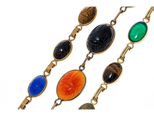 Lot Of Assorted Gold Filled Scarab Jewelry Pieces, Plus One Intaglio