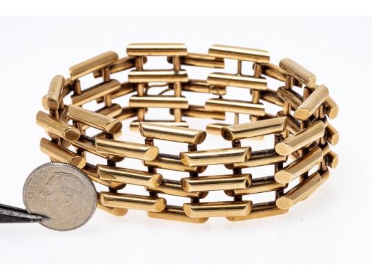 14K Open Bar Styled Wide Link Bracelet