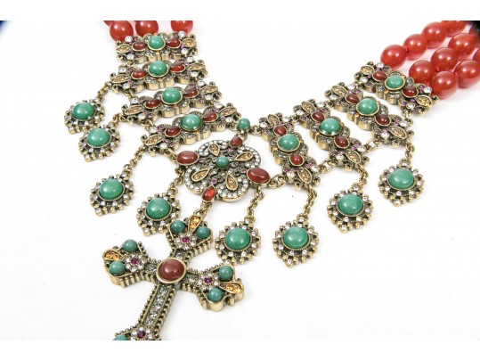 Heidi Daus Ornate Agate And Aventuring Pendant Necklace