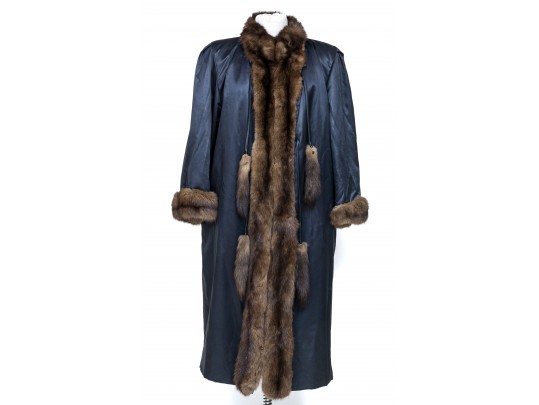 Vintage Sant-Angelo Brown Fur Lined And Fur Trimmed Brown Satin 46