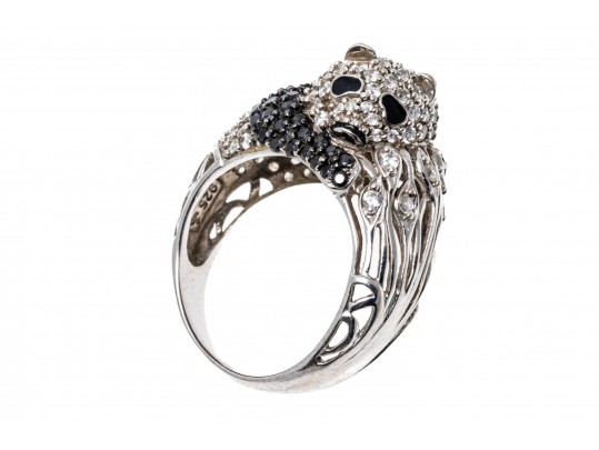 Lot Of Three Sterling Silver And CZ Jewelry Pieces, Including Panda Motif Jewelry