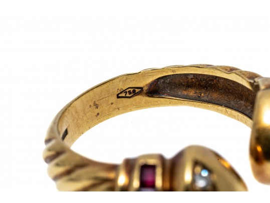 18K Open Diamond And Ruby Ring, Size 7.5