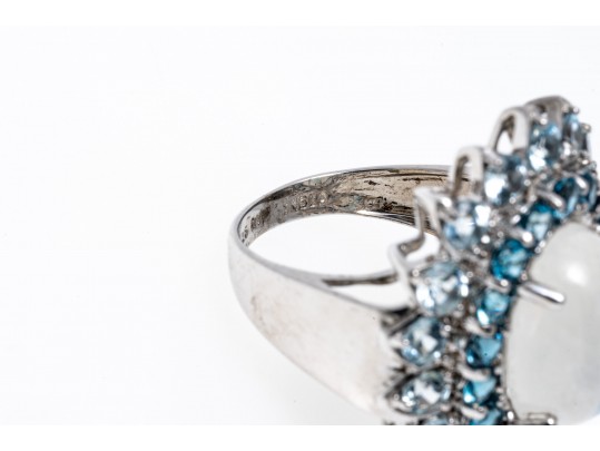 Stunning Mooonstone & Topaz Ring, Size 7