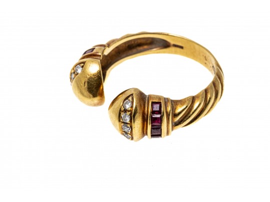 18K Open Diamond And Ruby Ring, Size 7.5