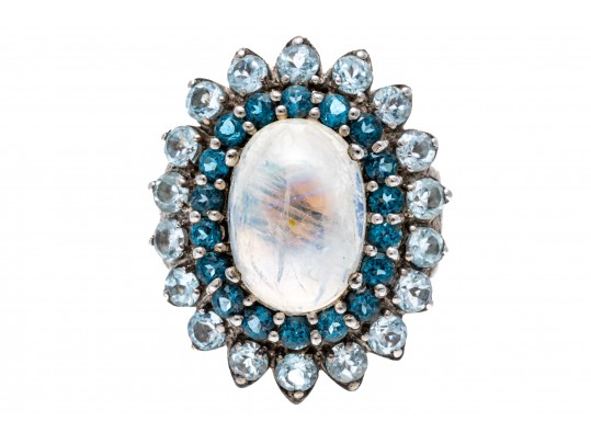 Stunning Moonstone And Topaz Sterling Ring, 7