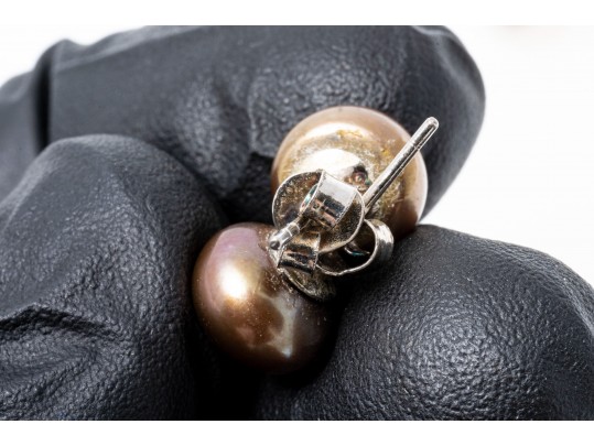 Six Sterling And Cultured Pearl Stud Earrings