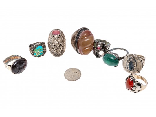 Lot Of Ten Assorted Colorful Agate And Silver Jewelry Pieces