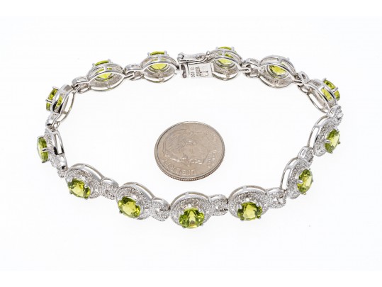 Contemporary Sterling And Peridot Line Bracelet 