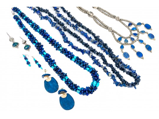Group Of Lapis And Sodalite Necklaces And Earrings