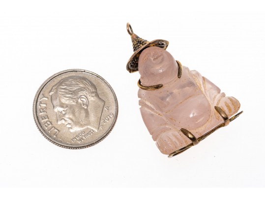 14K And Carved Rose Quartz Buddha Pendant