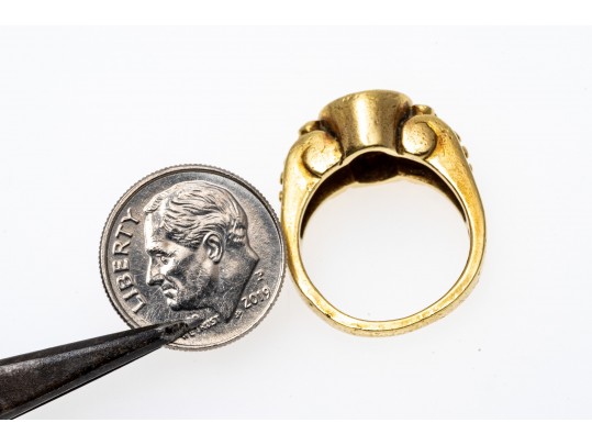 18K Putti Image And Diamond Ring, Size 5.75