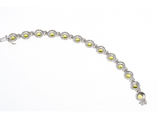 Contemporary Sterling And Peridot Line Bracelet 