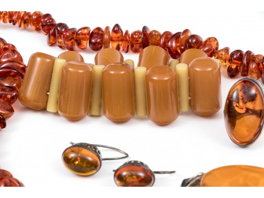Large Collection Of Amber Necklaces, Bracelet, Earrings And Rings