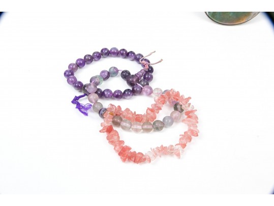 Colorful Fluorite, Amethyst And Coral Beaded Jewelry