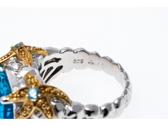 Sterling And Bright Topaz Ornate Ring, Size 6.25