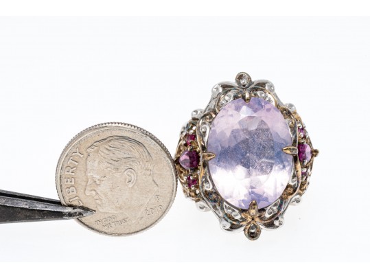 Amethyst, Pink Tourmaline And Sterling SIlver Ring