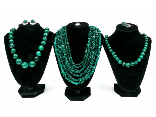 Deep Green Malachite Stone Necklaces And Earrings