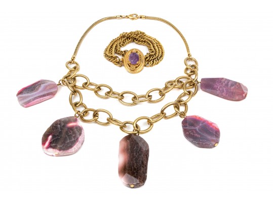 Purple Stone Fashion Bracelet And Necklace
