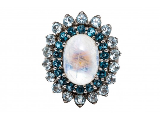 Stunning Moonstone And Topaz Sterling Ring, 7
