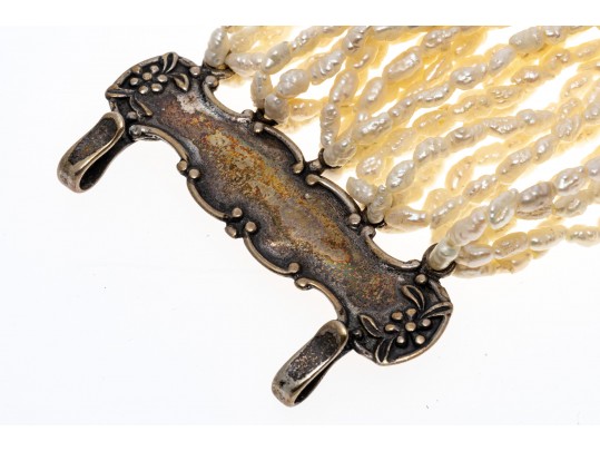 Wide Many Stranded Keshi Pearl, Sterling Bracelet