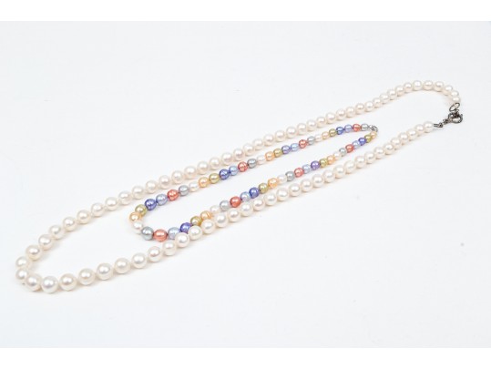 White And Multi-Colored Cultured Pearls Necklaces