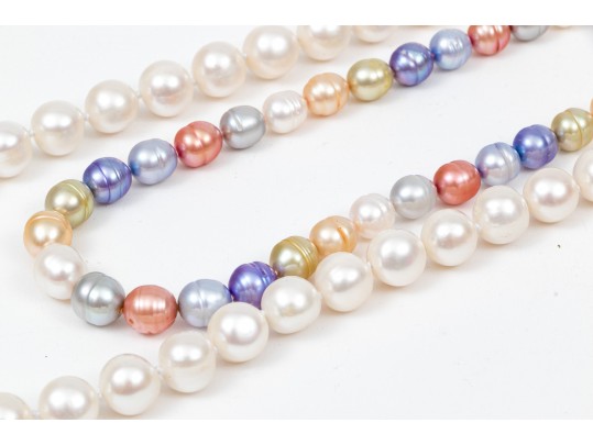 White And Multi-Colored Cultured Pearls Necklaces