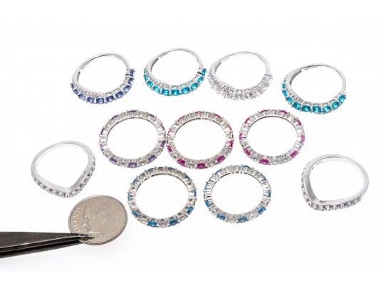 Lot Of Eleven Assorted Sterling Silver Rings Group, Synthetic And Glass Stones