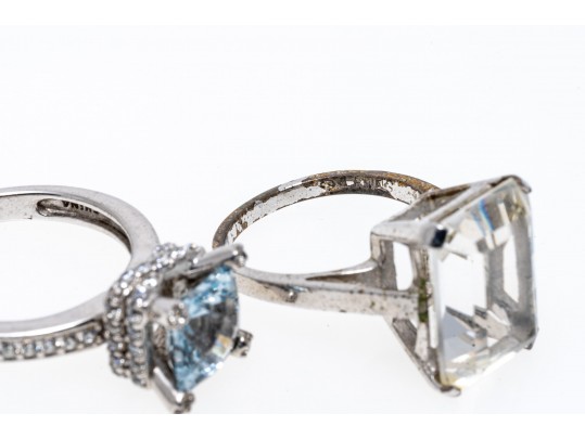 Lot Of Two Sterling Silver Quartz And Blue Topaz And CZ Rings