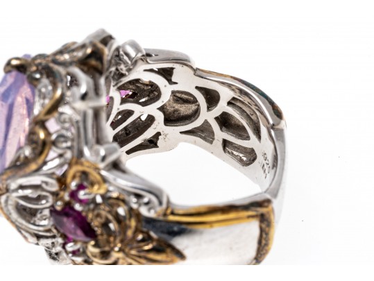 Amethyst, Pink Tourmaline And Sterling SIlver Ring