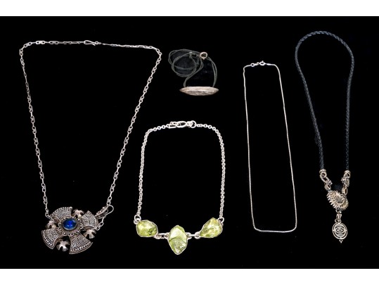 Group Of Five Interesting Sterling Necklaces