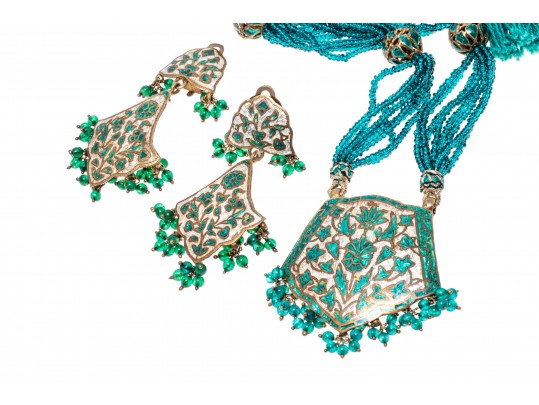 Lot Of Assorted Indian Motif Jewelry Pieces, Including Enamels And Opaque Rubies