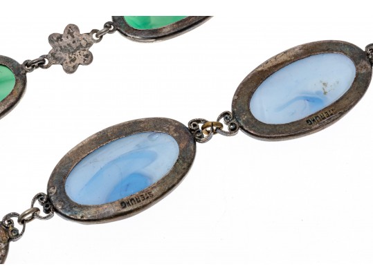 Two Blue And Green Glass Sterling Bracelets