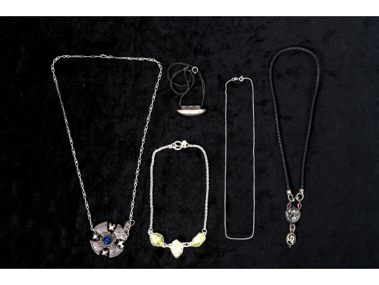 Group Of Five Interesting Sterling Necklaces
