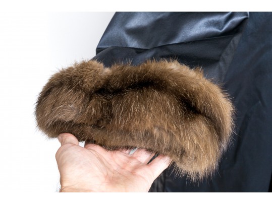 Vintage Sant-Angelo Brown Fur Lined And Fur Trimmed Brown Satin 46