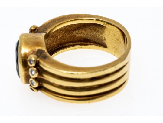 18K Topaz And Diamond Wide Band Ring, Size 5.25