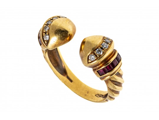 18K Open Diamond And Ruby Ring, Size 7.5