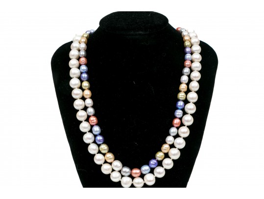 White And Multi-Colored Cultured Pearls Necklaces