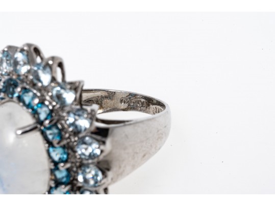 Stunning Mooonstone & Topaz Ring, Size 7
