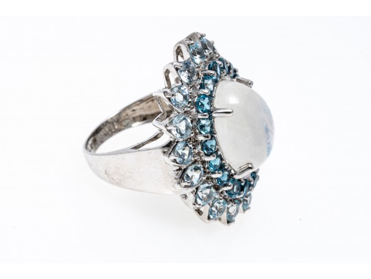 Stunning Mooonstone & Topaz Ring, Size 7