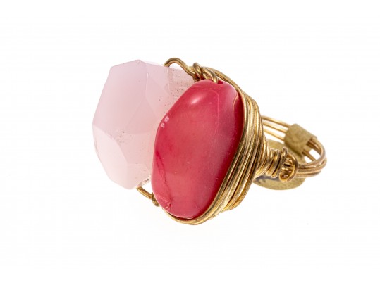 Lot Of Pretty Rose Quartz Themed Jewelery, Including A Heart Motif Bracelet