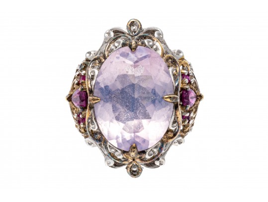Amethyst, Pink Tourmaline And Sterling SIlver Ring