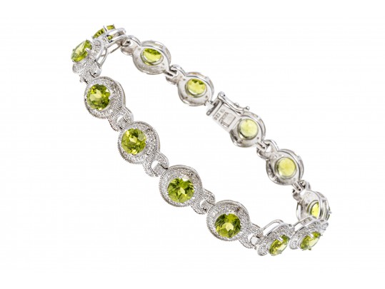 Contemporary Sterling And Peridot Line Bracelet 